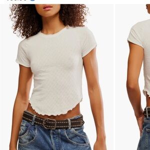 Free People Be my Baby Pointelle Ivory Textured Tee NWT